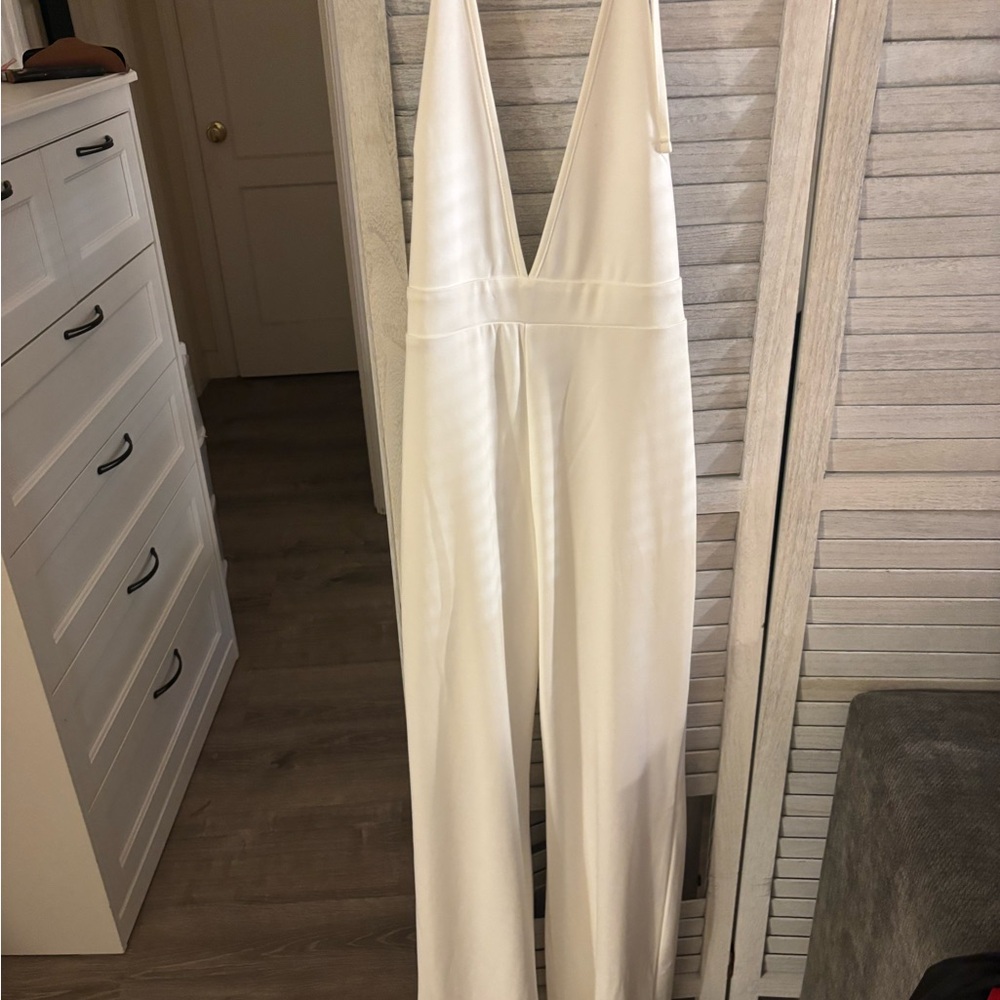 White Fitted Jumpsuit with Wide Legs